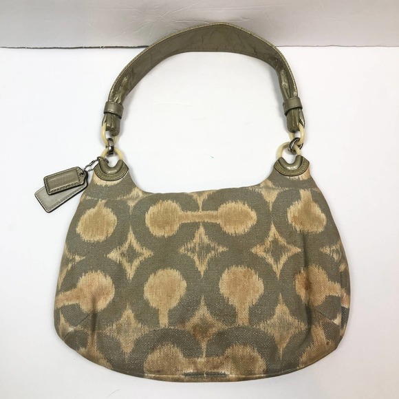 COACH HANDBAG PURSE KRISTIN IKAT OP ART SIGNATURE HOBO 17083 GRAY SHIMMER - Picture 8 of 15